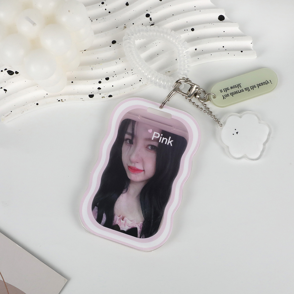 Fashion Wave Card Holder Cover Anti-loss Chain Bag Pendant Key Chain Transparent Photocards Protector Idol Photo Sleeves Girl