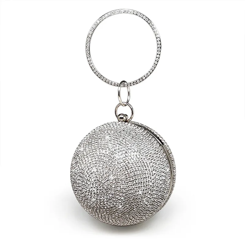 Gold Silver Color Round Ball Clutches For Women Fashion Luxury Shining Diamond Rhinestone Evening Bag Dinner Party Purse Handbag