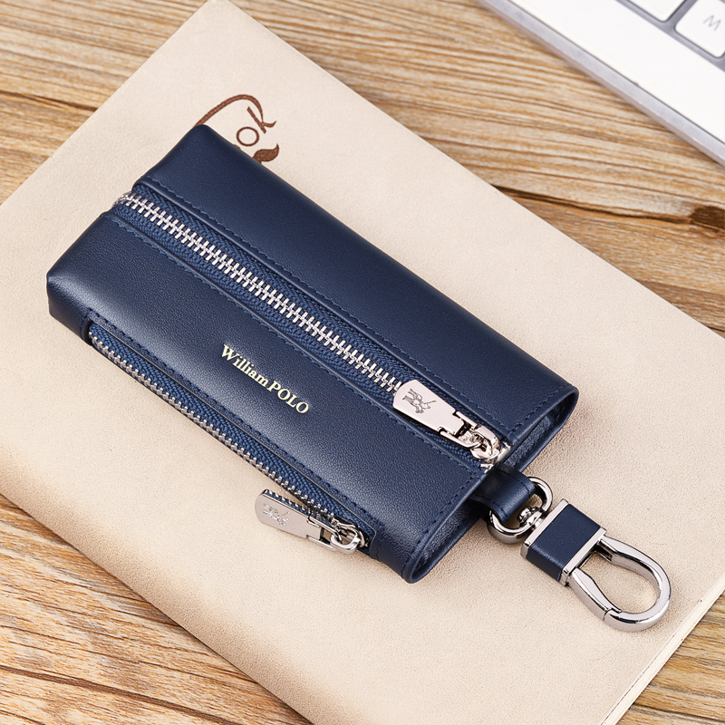 Popular cowhide car key package, leather zipper design, waist key holder, practical gift for men, durable key storage solution with premium cowhide ma