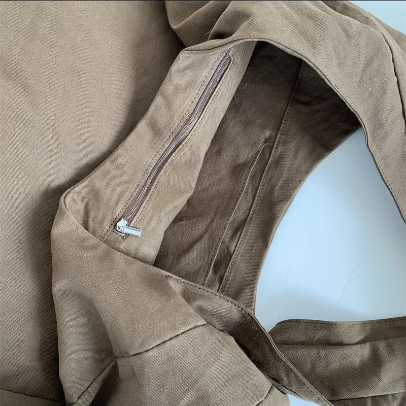 Large capacity dumpling shoulder bag womens canvas cross body bag retro fashion homeless messenger bag solid color womens handbag 241106