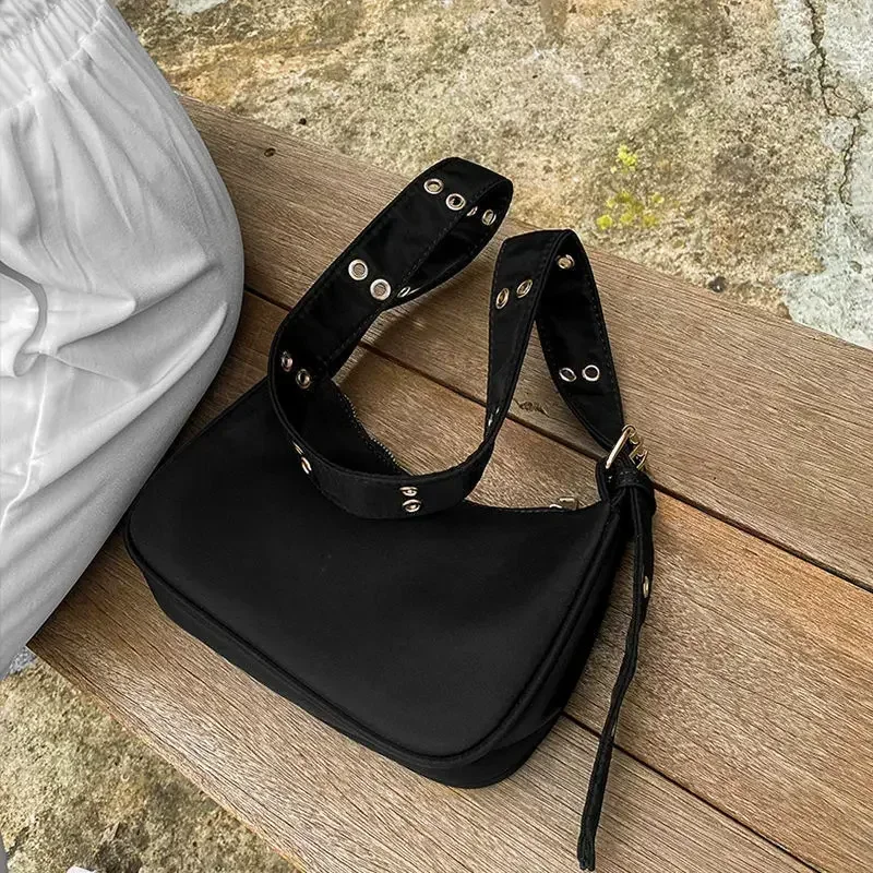 Women Armpit Bag New Nylon Bucket Fashion Solid Zipper SOFT Shoulder Bag Purses and Handbags Luxury Designer Black Tote Bag