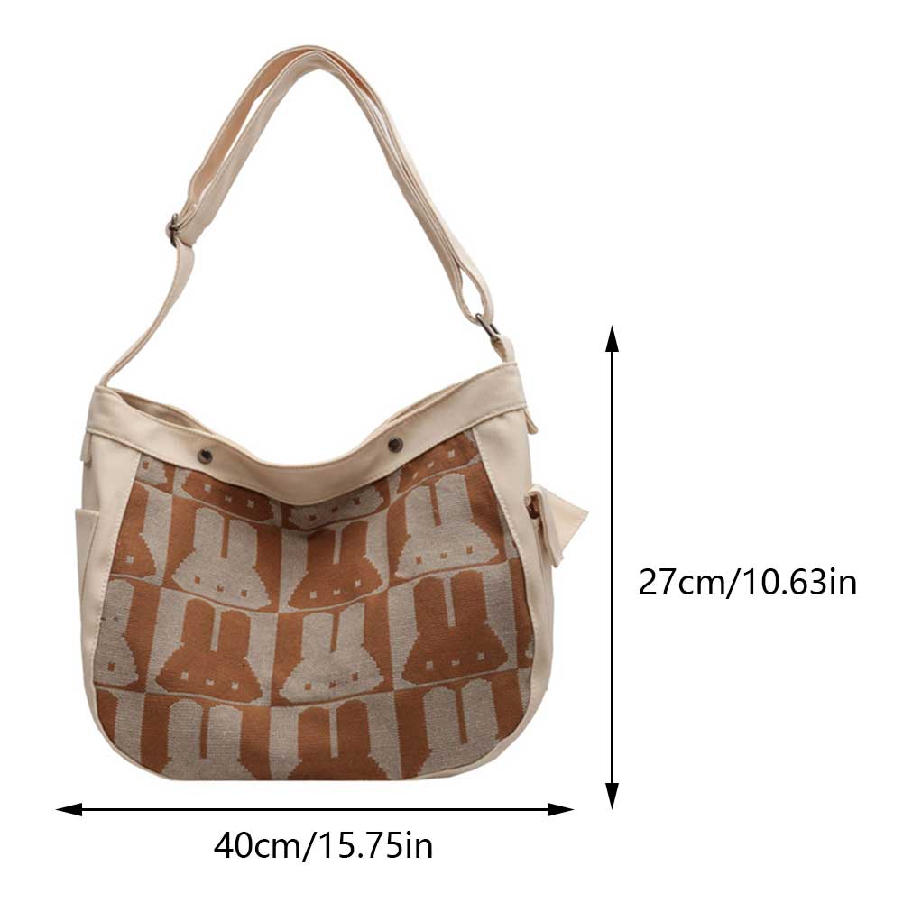Rabbit Pattern Canvas Shoulder Bag Large Capacity Trendy Crossbody Bag Fashion Handbag Everyday Purse for Women and Girls