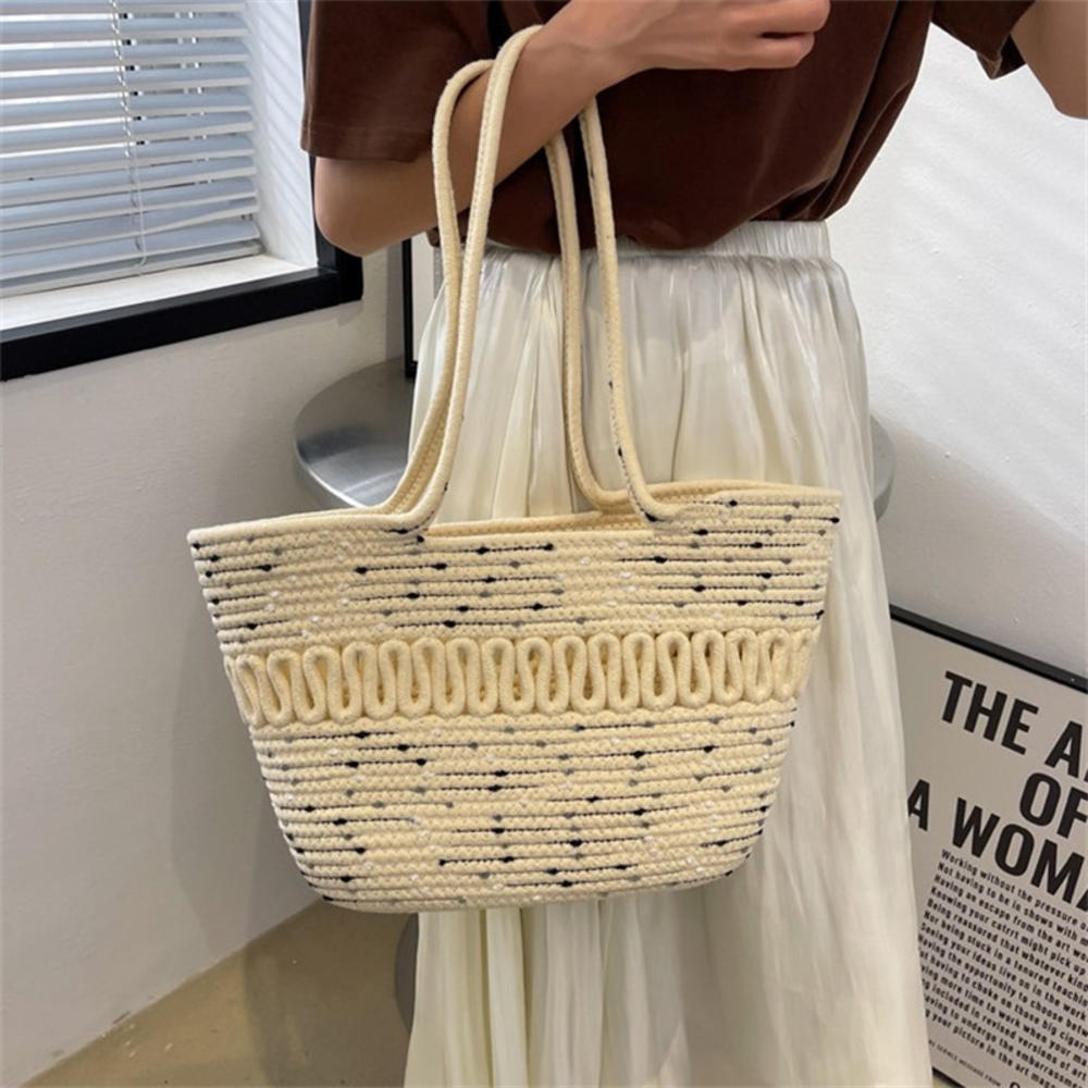 Shoulder Bag Skeleton Cotton Thread Woven Bag New Summer Large Capacity French Straw Bag Seaside Vacation Beach Bag Female