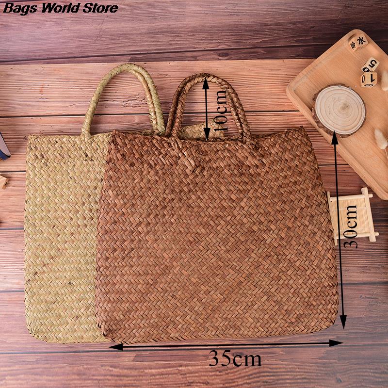 1PCS Beach Bag For Summer Big Straw Bags Handmade Woven Tote Women Travel Handbags Luxury Designer Shopping Hand Bags