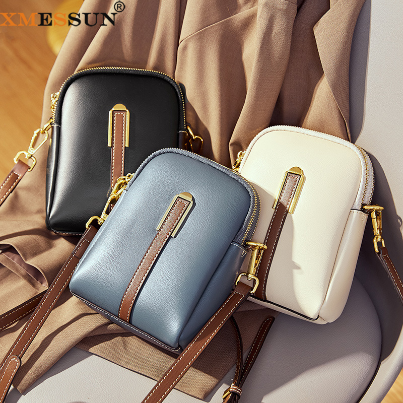 XMESSUN New Genuine Leather Crossbody Phone Bags for Women 2024 Designer Fashion Luxary Lady Casual Shoulder Messenger Purse Bag
