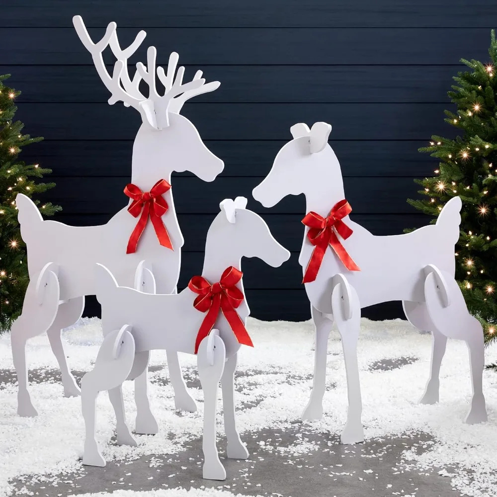 3Piece 56in Reindeer Family Silhouette Set Outdoor Christmas Deer PVC Yard Decoration Holiday Decor 241107
