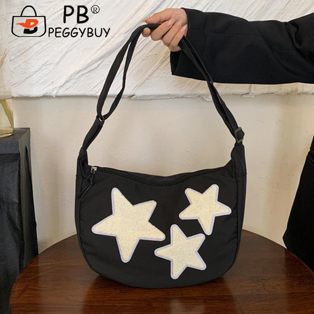 Women Canvas Messenger Shoulder Bag Crossbody Sling Bag Y2k Hobo Bag Pentagram Zipper Satchel Tote Bag Student Book Bag