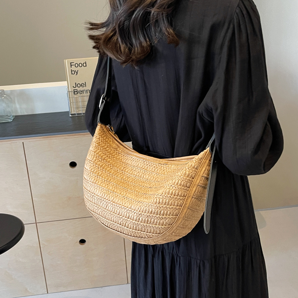 Ladies Fashion Summer Straw Crossbody Bag Women Beach Holiday Shopping Woven Shoulder Handbag Purses Trendy Women Hobo Bags