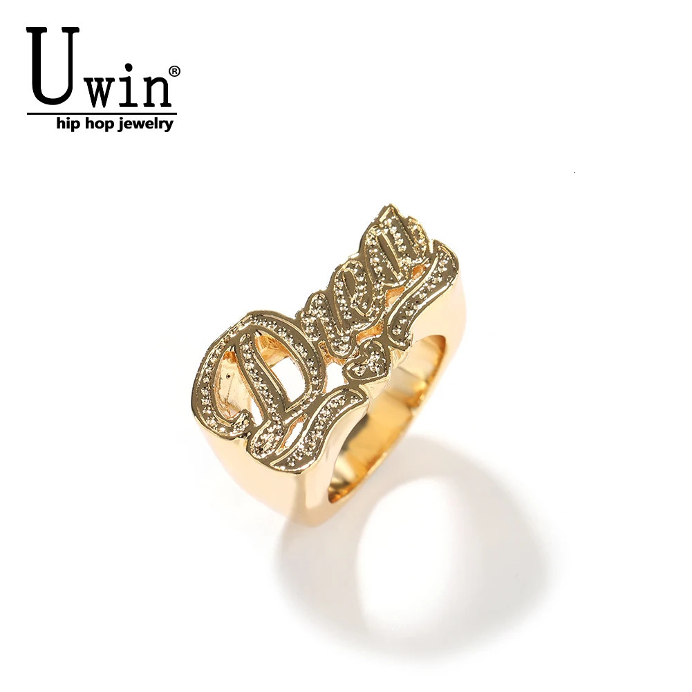 Uwin Customized Name Ring Personalized Zinc Alloy Letter Ring Womens Fashion Ice Charm Hip Hop Jewelry Gift 241106