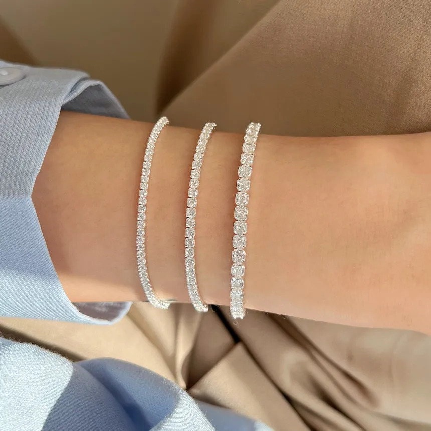 SHANICE 100% S925 Pure Silver Hand 1/2/3mm CZ Tennis Bracelet Womens Wedding Fashion Jewelry Chain Party Gift 241107