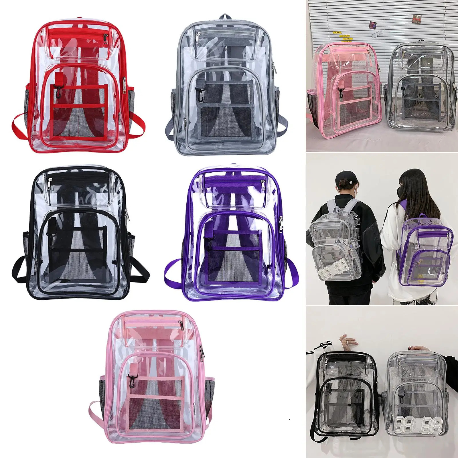 Portable transparent backpack with enhanced durability and space capacity suitable for laptops books workstations schools 241106