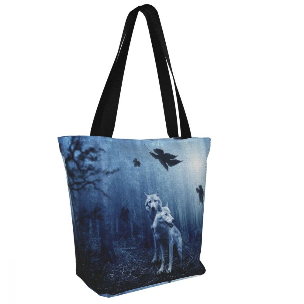 NOISYDESIGNS Cool Wolf Print Tote Bags Women Zipper Handbags Eco Reusable Shopping Bag Art Painting Shoulder Bags for School