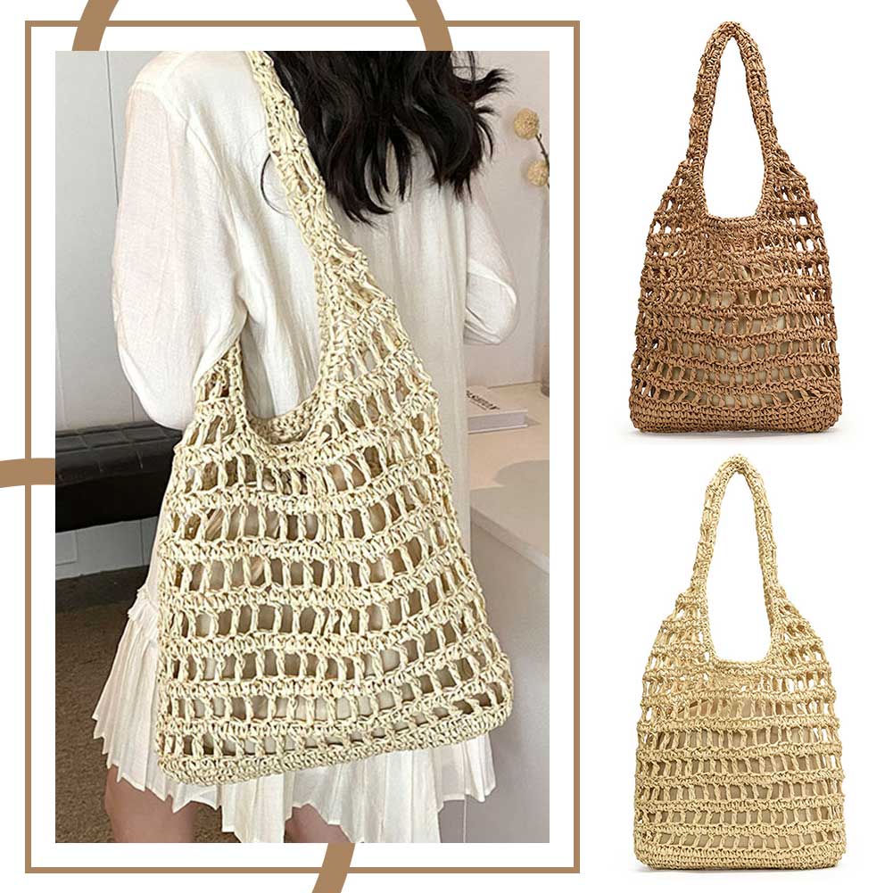 Women Straw Woven Tote Bag Fashion Woven Handbag Large Capacity Weaving Shoulder Bag with Inner Bag for Outdoor Travel
