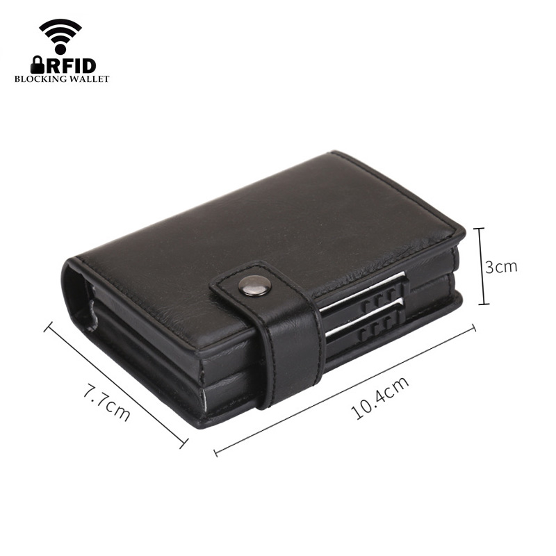 Rfid Blocking Double Credit Card Holder 10 Cards Case Big Men Carbon Fiber Cardholder Aluminium Metal Leather Minimalist Wallet