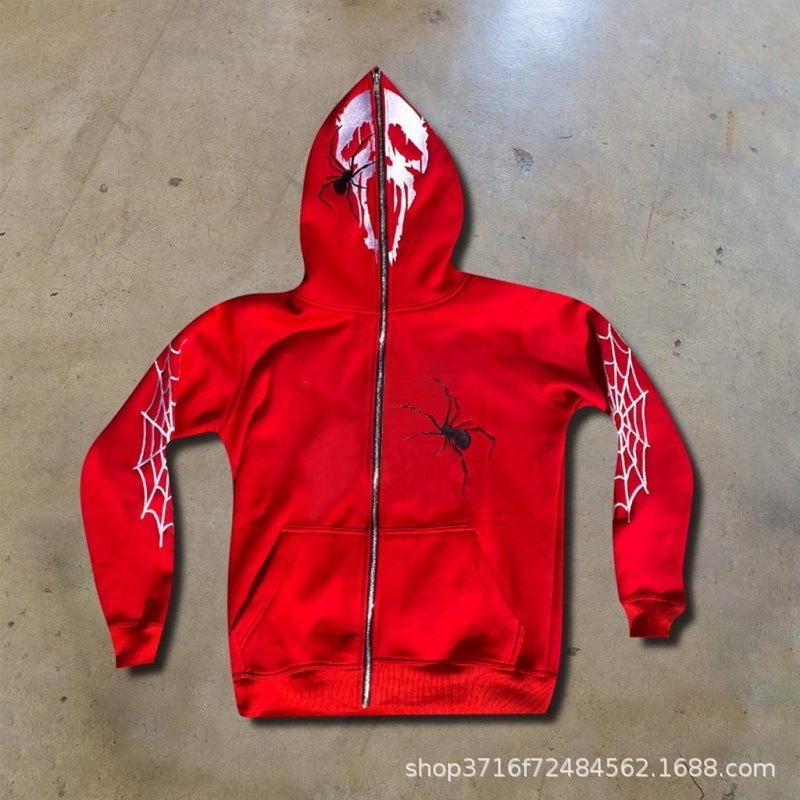 New Designer Street Trend Y2K Gothic Punk Hip Hop Fashion Zipper Digital Printed Hoodie Released Trendy T-shirt