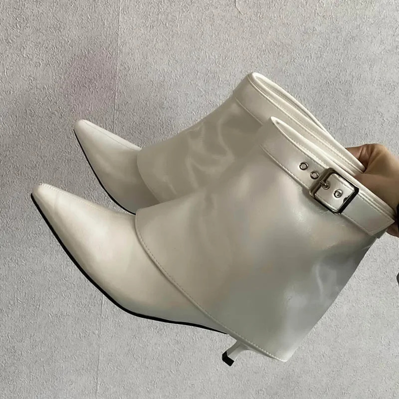 Eilyken belt buckle womens ankle boots style Pointed toe thin high heels autumn winter short boots 241106