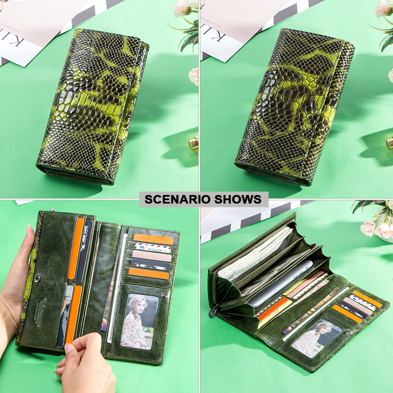 CONTACT'S Genuine Leather Wallets for Women Fashion Serpentine Design Card Holders Coin Purses Money Clip Female Bags Handbags