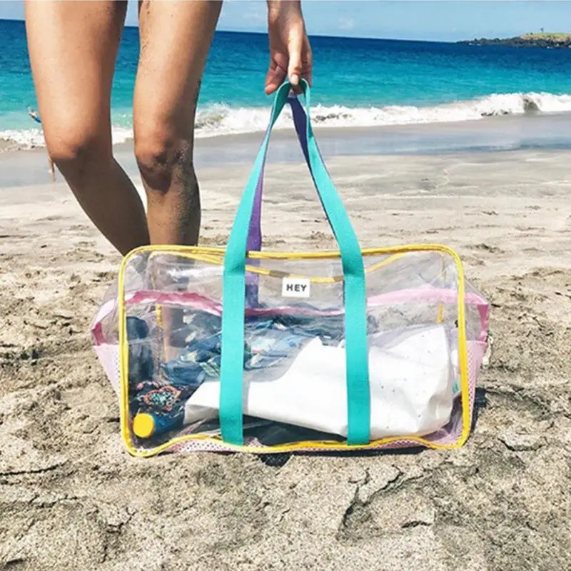 PVC transparent pool handbag womens summer large capacity shoulder bag plastic beach handbag waterproof with zipper womens handbag 241106