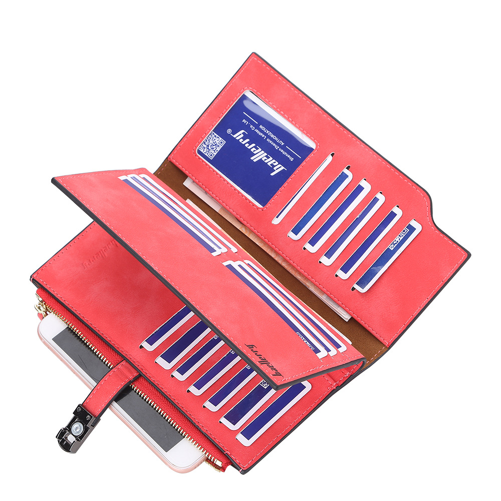 2024 Luxury Brand Women's Wallet Fashion Long Multi-Card Wallets Trendy Nubuck Leather Coin Purse Retro Solid Color Card Holder