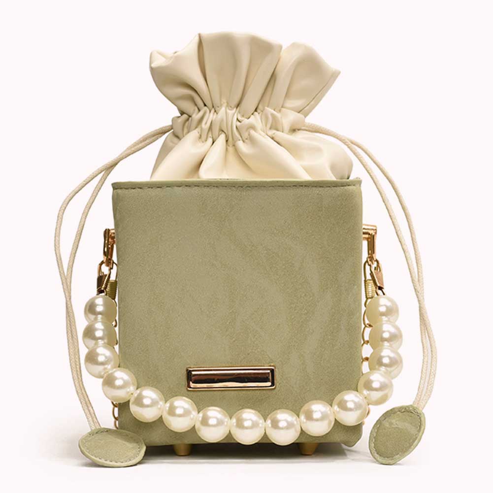 Women PU Chic Crossbody Bag Large Capacity Drawstring Shoulder Handbags Chain Strap Small Square Bag for Party Vacation