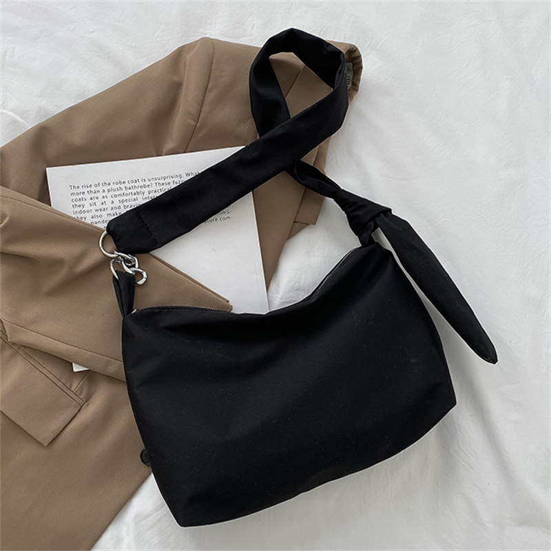 Black Crossbody Bags for Women 2022 Designer Handbag Nylon Shopper Girls Chain Removable Adjustable Strap Messenger Shoulder Bag