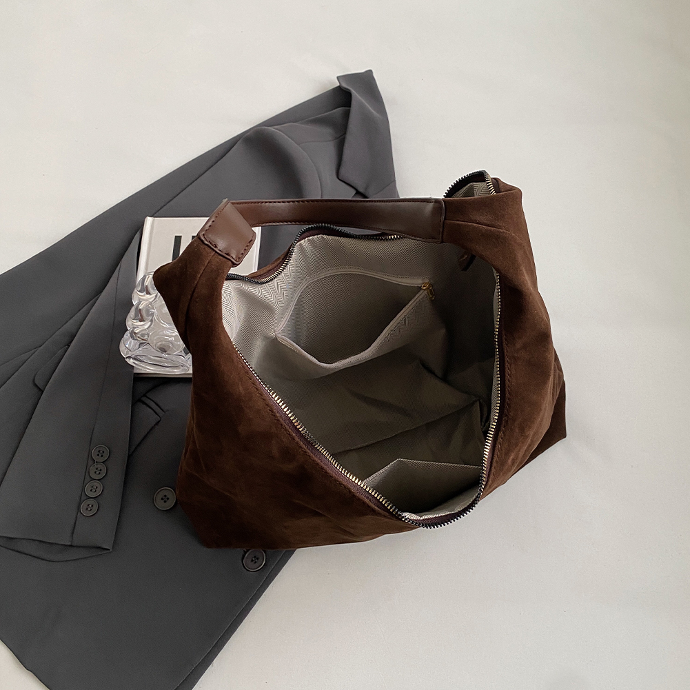 Suede Bag for Women Women's Sucker Vintage Bag Large Capacity Suede Shoulder Bag Simple Casual Leather Shopper Bag Handbag