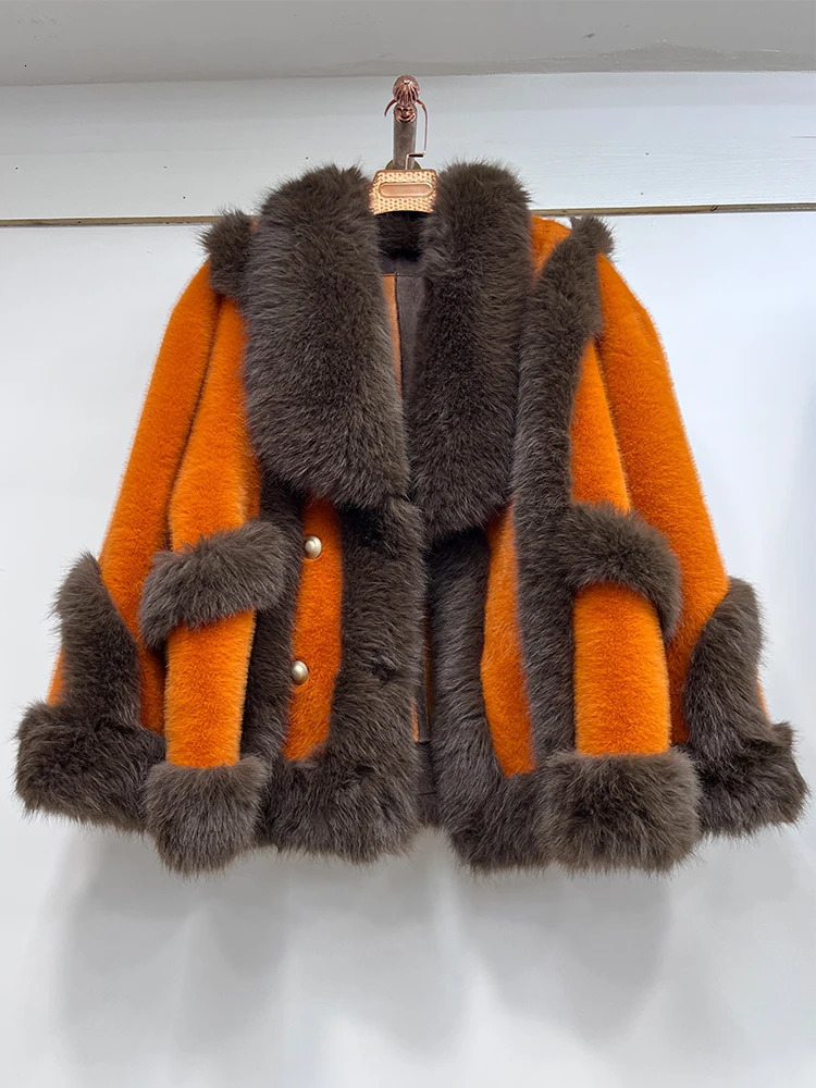 Winter womens faux mink jacket faux fur coat fabric thick warm jacket oversized fashionable streetwear V-neck jacket 241107