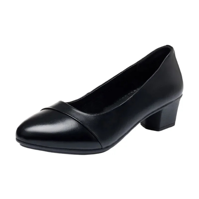 Shoes Women Mid Heel Office Lady Pumps PU Leather Black Basic Square Heeled Spring Autumn Loafers Female Zapatos 241106