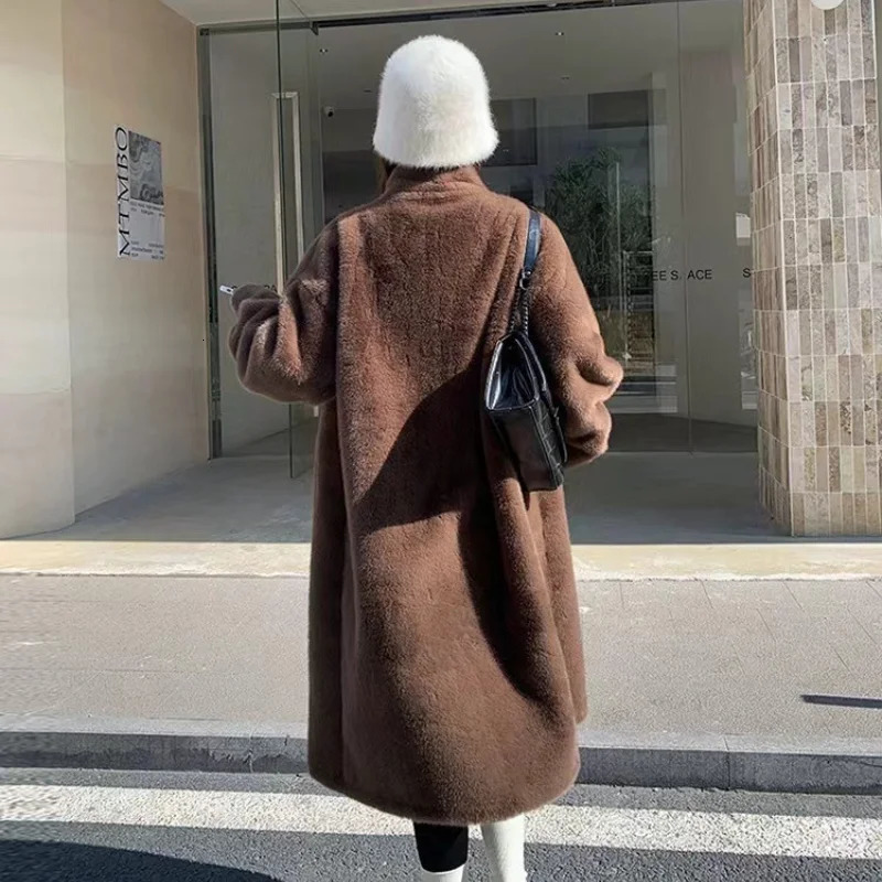 Stand collar faux mink coat womens winter plush jacket elegant fluffy jacket high-quality thick fur coat item 241107