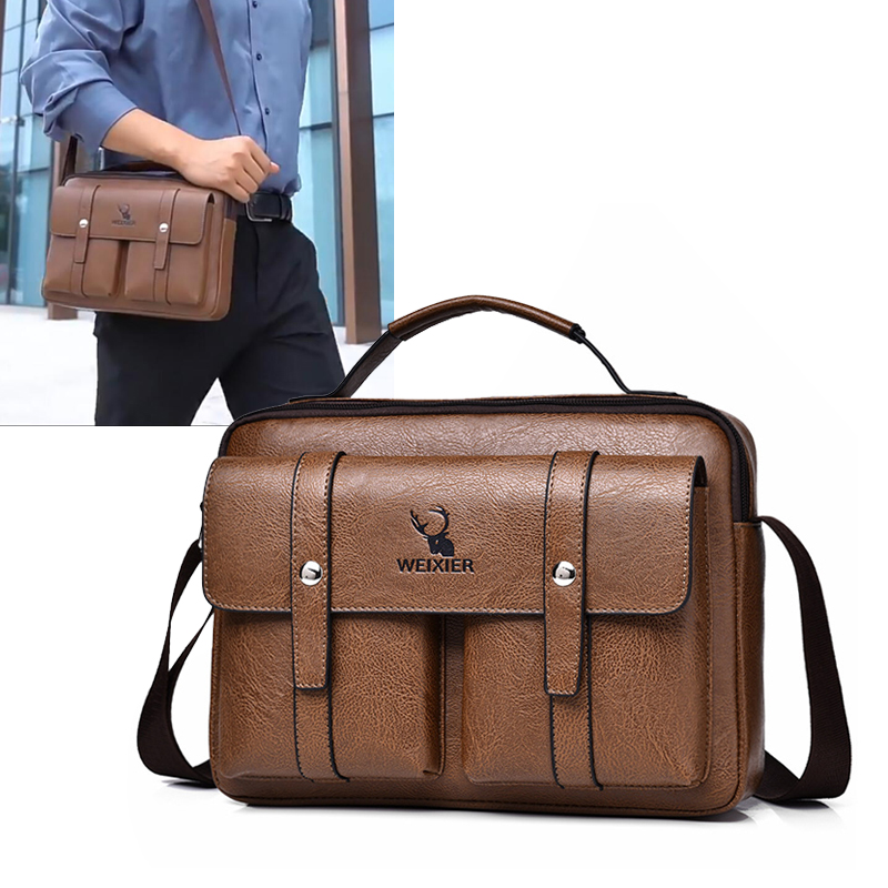 Vintage Small Men'S Briefcase Business Tote Bag PU Leather Wallet Handbags Shoulder Ipad Macbook Square Side Crossbody Bag Male