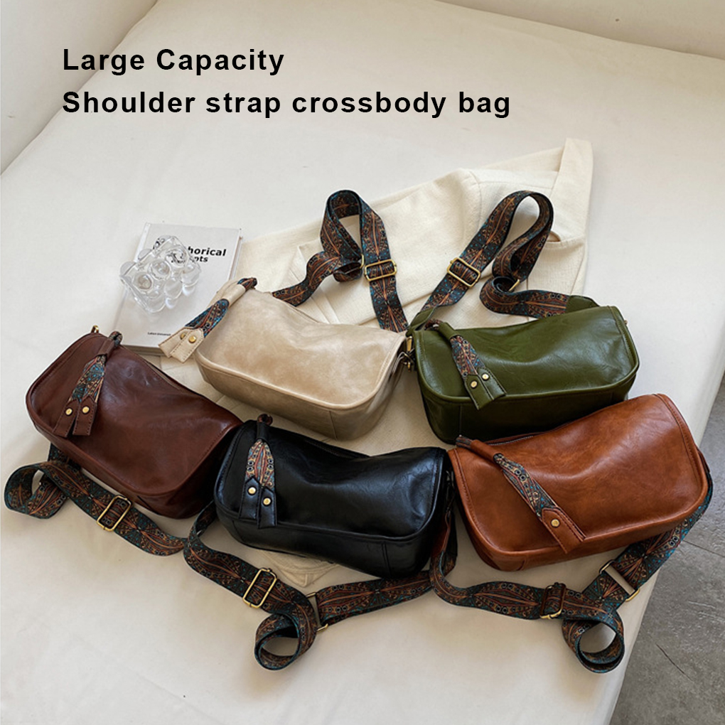 Luxury Vintage PU Leather Pillow Bag Shoulder hobo Bag for Women Lashion Wide Strap Crossbody Bag for Women Purse