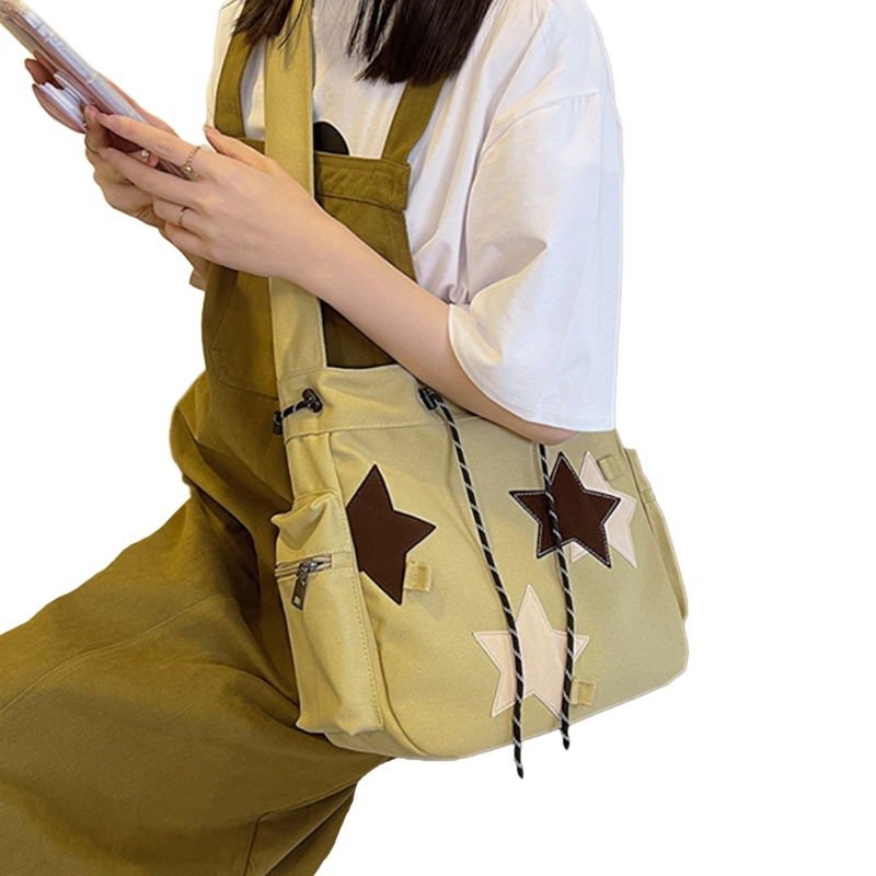 2024 Crossbody Bag Canvas Star Bag for Teen Large Capacity Book Bag Vintage School Bag Versatile Messenger Bag