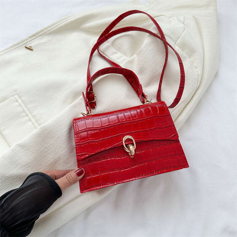 Solid color women's 2023 new crossbody casual hand-held small square temperament stylish single shoulder crocodile pattern bag