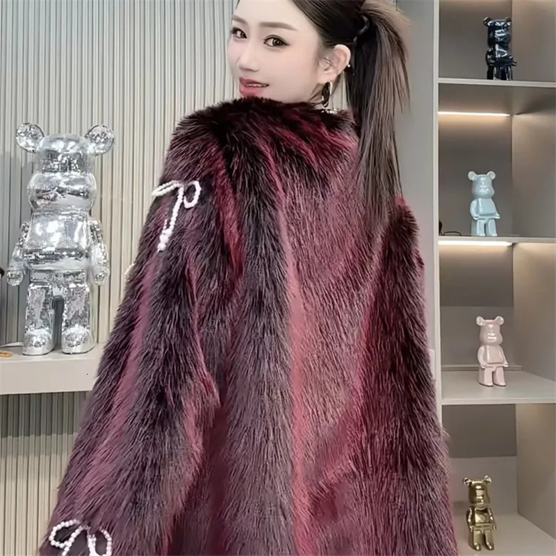 Womens faux mink coat covered with button down jacket thick warm clothing high-quality fur collar autumn and winter 241107