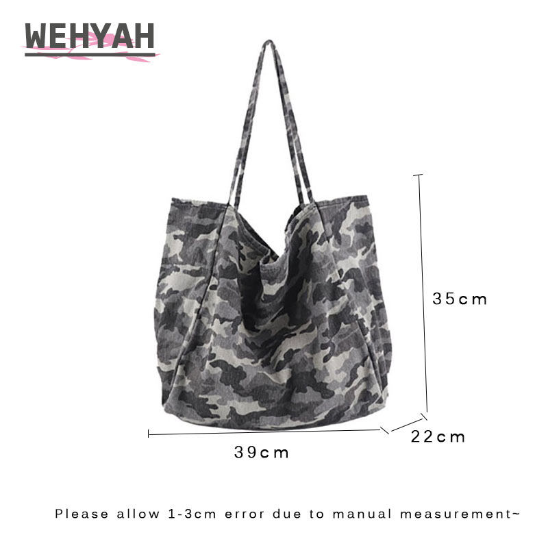 Wahyah Ladies Hand Bags for Woman Handbags Camouflage Oversize Clutch Purse Shoulder Bag Large Capacity Casual Jeans Bags ZY045