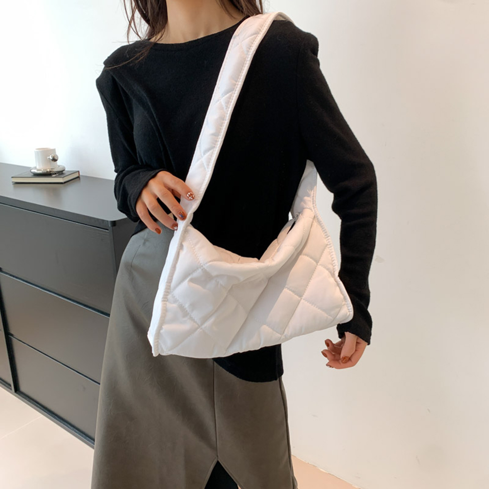 Women Puffy Crossbody Bag Large Capacity Quilted Satchel Bag Soft Lightweight Solid Color Female Outdoor Shopping Bag
