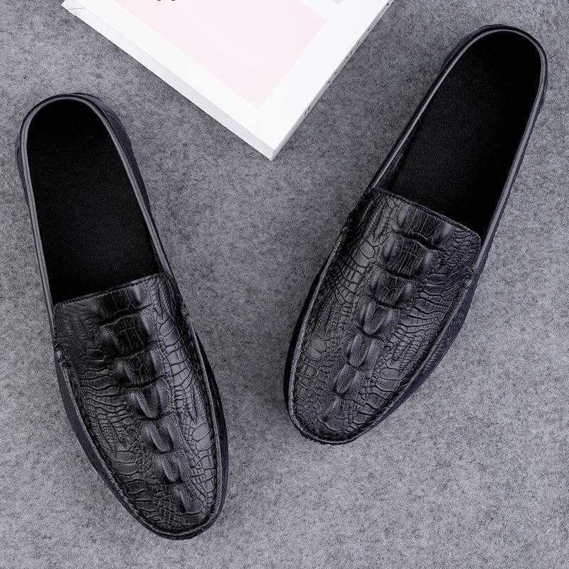 CMM Large Mens Bean Shoes Fashion Crocodile Pattern Mens Loafers Comfortable and Durable Lazy Shoes One Foot Kick Mens Shoes