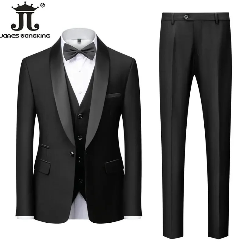 M-6XL jacket vest pants solid color mens formal business office suit grooms wedding dress party coat vest Trousers evening gown 241106