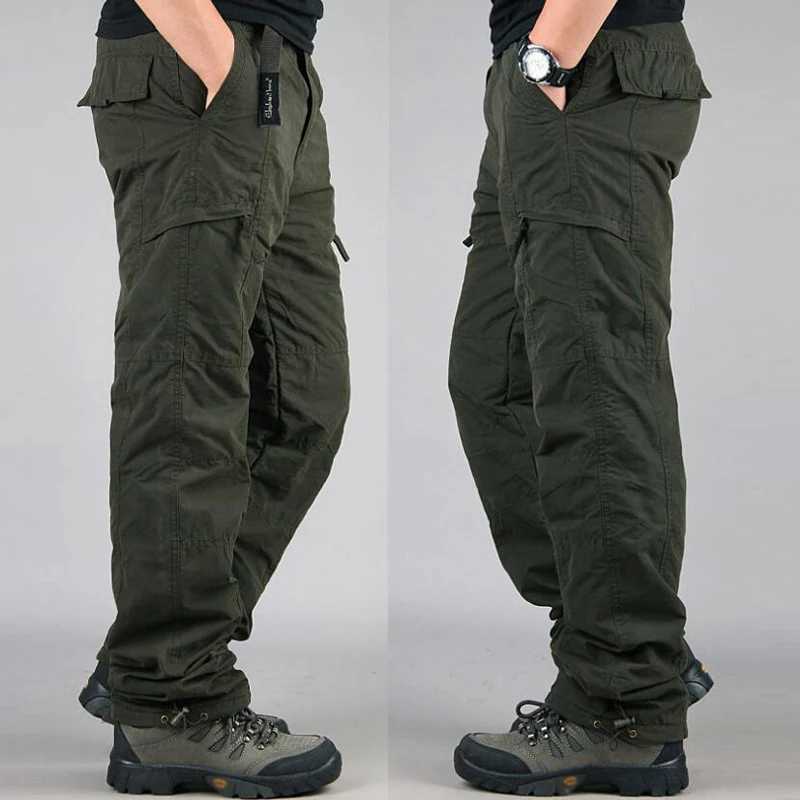 Winter Thicken Fleece Pants Men Casual Warm Overalls Multi-pocket Militarmy Trousers Thermal Cargo Tactical Pants Mens Clothing LX241107