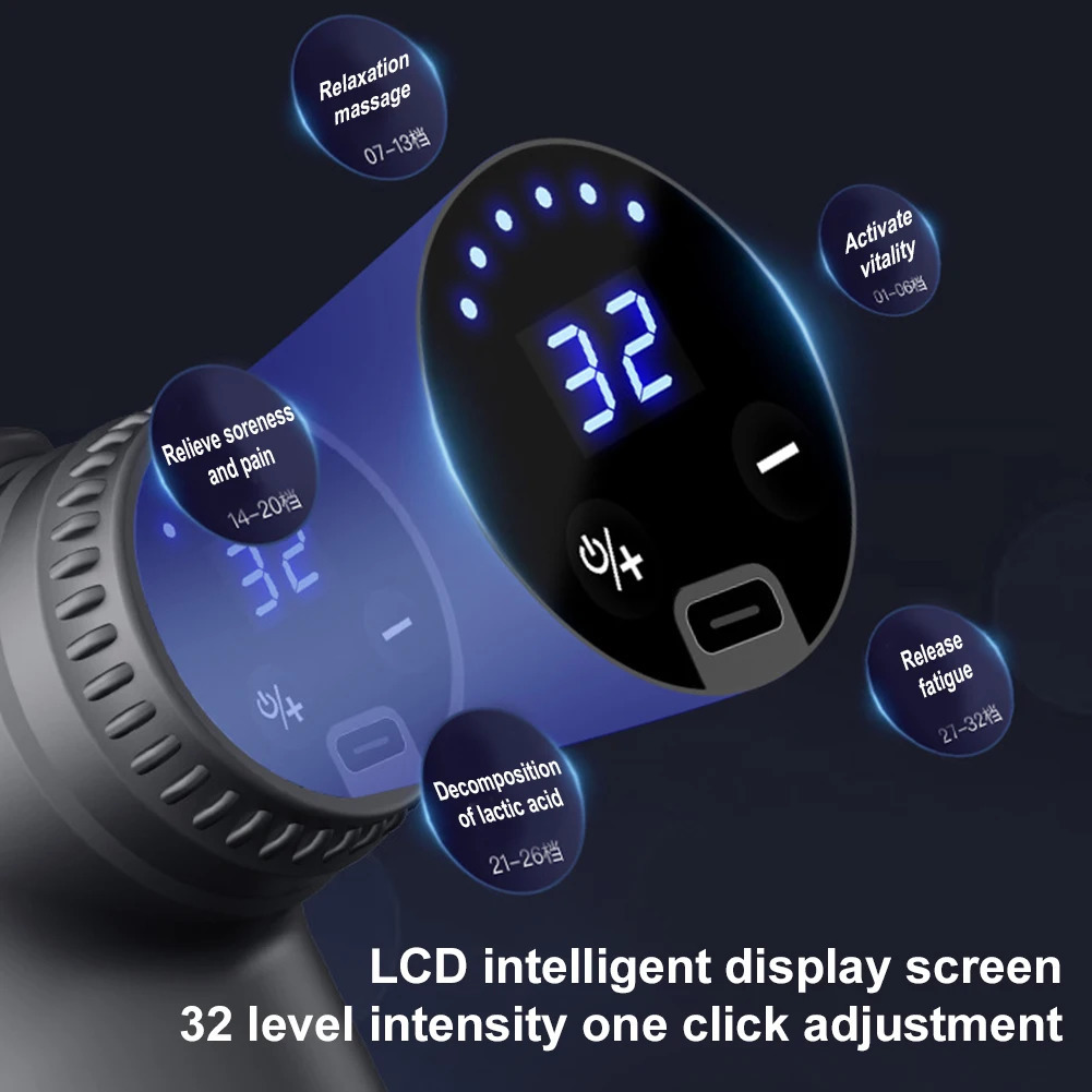 Electric Chiropractor Body Massager 30 Speeds Muscle Gun with 4 Heads Percussion Massage Device LCD Display for Athletes 241106