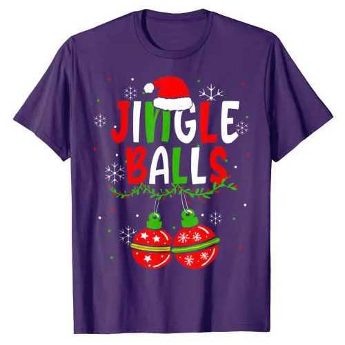 Jingle Balls Tinsel Tits Fun Matching Couple Chestnut T-shirt Christmas Pajamas Womens Christmas Gift Y2k Top BF GF Graphic T-shirt X241107