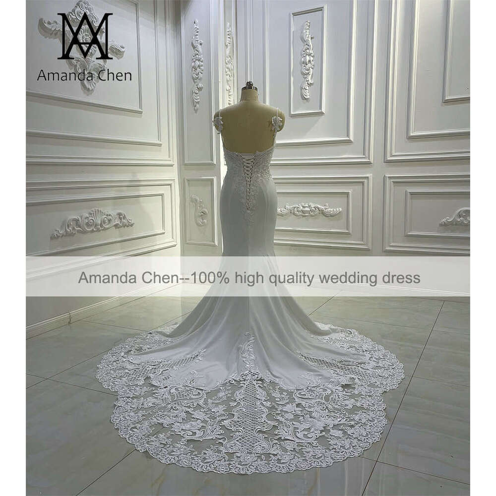 Beach Casual Spaghetti Straps Lace Appliqued Simple Wedding Dress