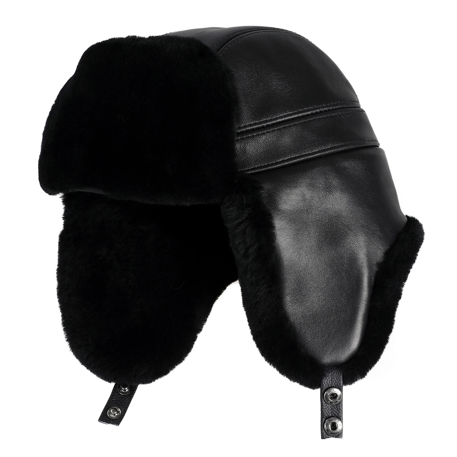mens winter fur catcher hat leather shell wool pilot Russian Ushaka hat thick ear flaps warm 241106