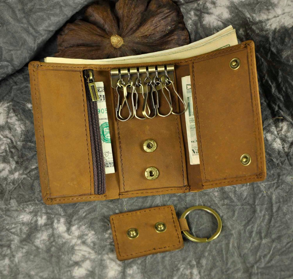 Original Leather Men Fashion Multifunction Coin Wallet Car Remote Case Key Ring Case Holder Chain Designer Key Package Bag 230-L