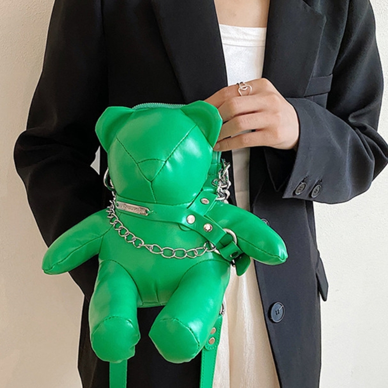 Womens PU Leather Case Purses Wallet Cartoon Bear Small Crossbody Shoulder Bag with Chain Strap