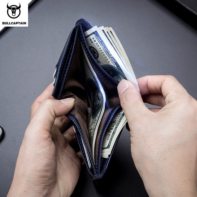 BULLCAPTAIN New Genuine Leather Man Wallet Small Mini Card Holder Male Purse Pocket RFID Wallet Coin High Quality