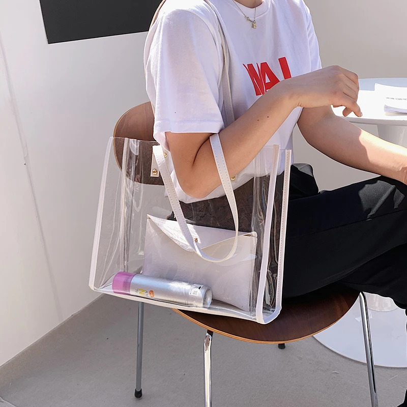 Transparent PVC Womens Shoulder Bag Waterproof WalletHandbag Fashion Jelly Large Beach Holiday Shopping Handbag 241107