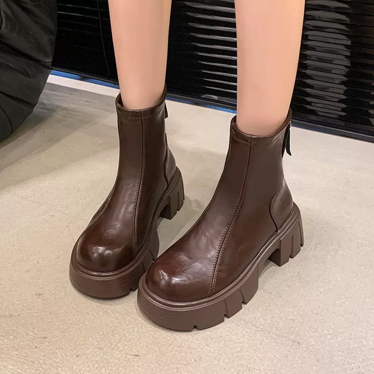 Minimalist Front Lace-up Combat Boots 5Cm Chunky Heel Platform Women Boots British Style Thick Sole Increase Height Casual Boots R241107