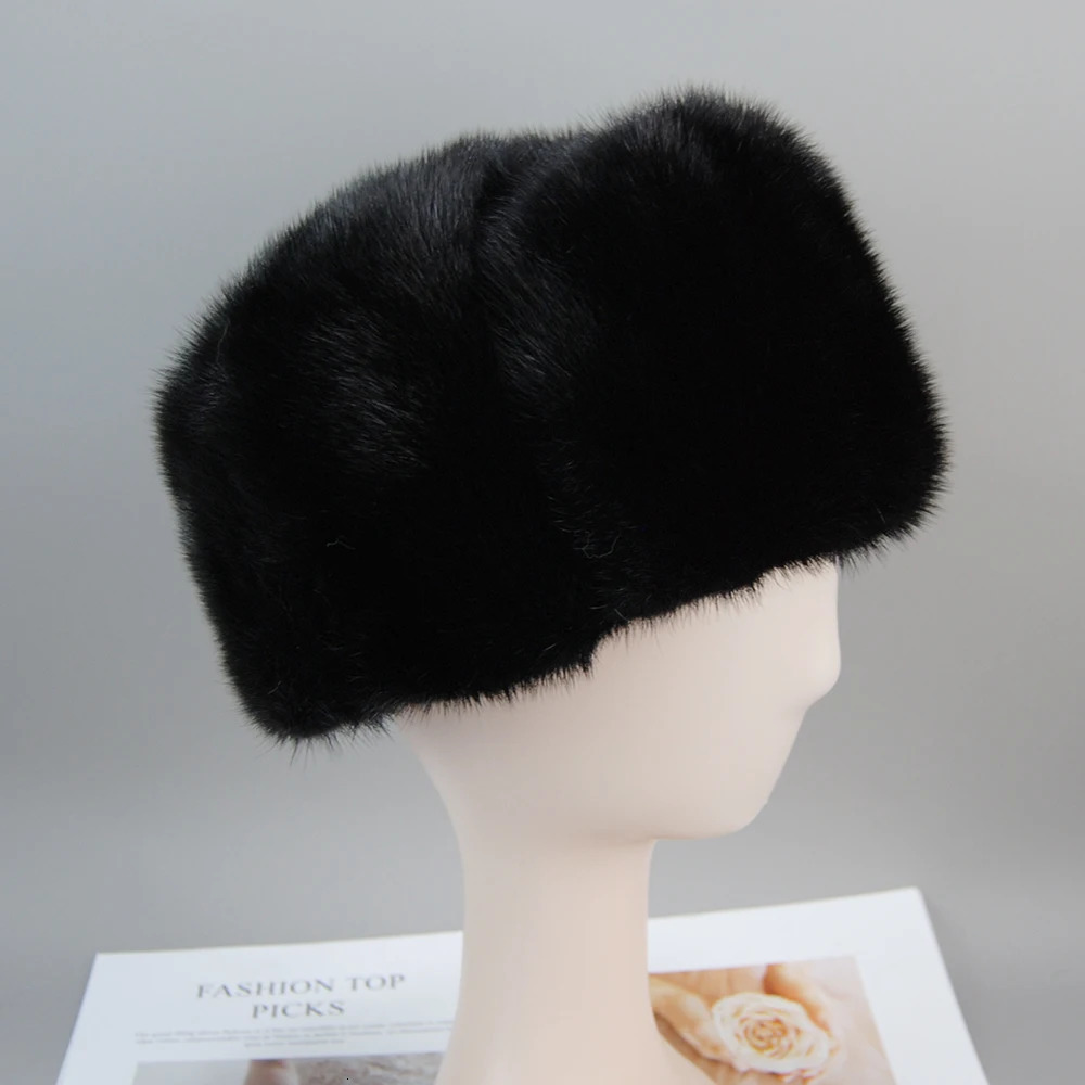 Winter Neutral Genuine Mink Bomber Hat Genuine Marten Head Warm Black/Brown Hat 241106