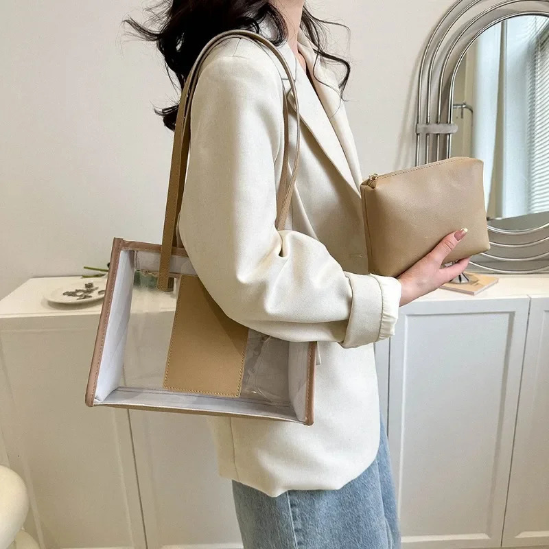 er womens handbag transparent PU transparent shoulder bag large capacity handbag 241107